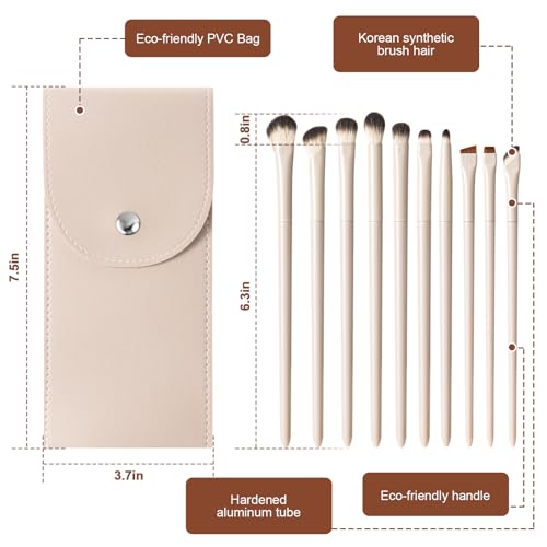 10-Piece Eye Makeup Brush Set with Travel Bag - Vegan & Cruelty-Free