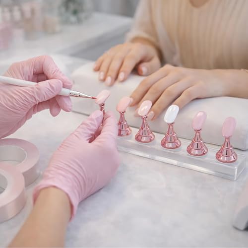 Nail Practice Stand Set - 2 Pink Acrylic Bases & 10 Magnetic Holders