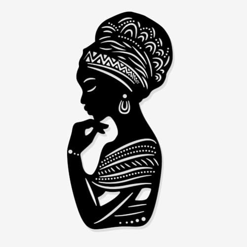Modern African Woman Art Metal Wall Decor - 11x5 Inch