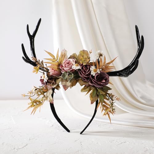 Purple Flower Antler Headband - Woodland Fairy Deer Horns for Cosplay