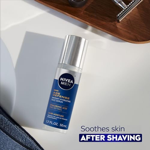 NIVEA MEN Age Defense Hydrating Face Serum with Pro-Retinol & Hyaluronic Acid - 1.7 Fl Oz