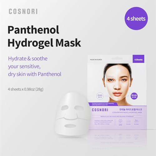 COSNORI Panthenol Hydrogel Mask 4 Pack - Calming & Hydrating Facial Mask for Sensitive Skin