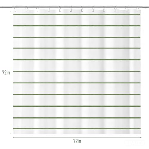 Sage Green Striped Shower Curtain Set with Hooks - 72" x 72"