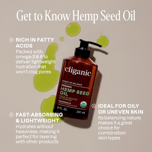 Cliganic 100% Pure Organic Hemp Seed Oil for Face, Skin & Hair