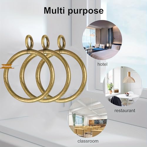 40 Pack Antique Brass Curtain Rings with Clips - 1 Inch Metal Drapery Hangers