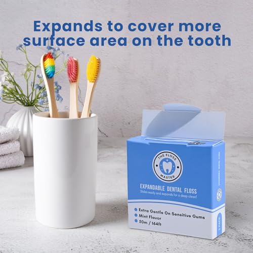 The Floss Master Expandable Mint Dental Floss 3 Pack - Plastic-Free Dispenser, Gentle Glide for Deep Cleaning