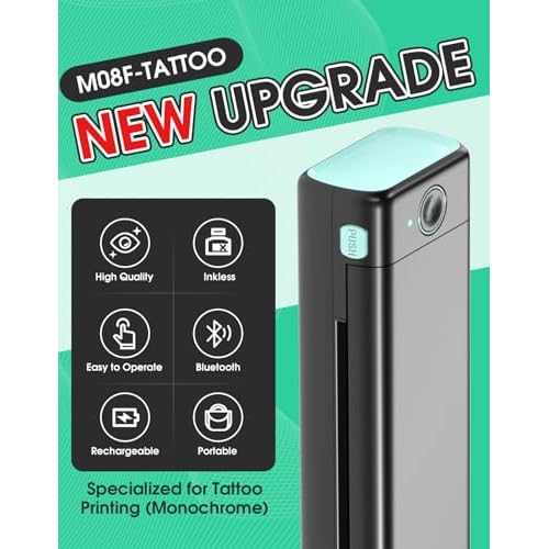 Phomemo Tattoo Stencil Printer, M08F Bluetooth Thermal Tattoo Printer with 10pcs Transfer Paper, Compatible with Phone/Tablet/PC, Tattoo Supplies for Tattoo Artist & Beginner, Black & Green