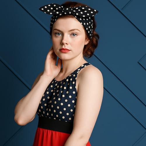 Hicarer Black Polka Dot Headband with Twist Bow - Small Dots