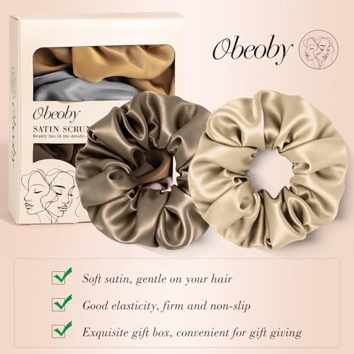 Satin Hair Scrunchies for Women - 8 Pack No-Crease Hair Ties