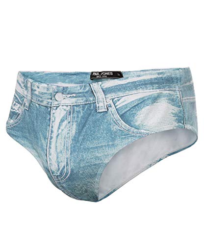 PJ PAUL JONES Men's Denim Print Swim Briefs with Drawstring Waist
