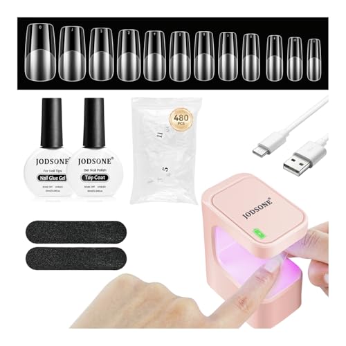 JODSONE Square Nail Tips Gel Nail Kit with Mini UV Lamp - 480PCS