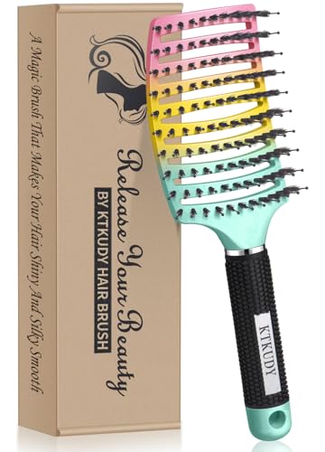 KTKUDY Detangling Hair Brush for Women & Kids - Green-Yellow-Pink Gradient, Wet & Dry Hair, All Hair Types