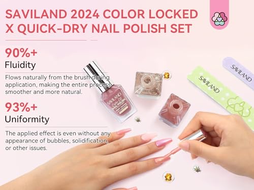 SAVILAND Quick Dry Nail Polish Set - 6 Pcs Sheer Nude Pink Glitter Colors