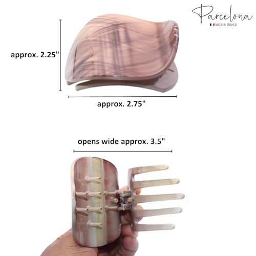 Parcelona French Celluloid Hair Claw Clip - Light Beige Brown Streaks, 2.75 Inch
