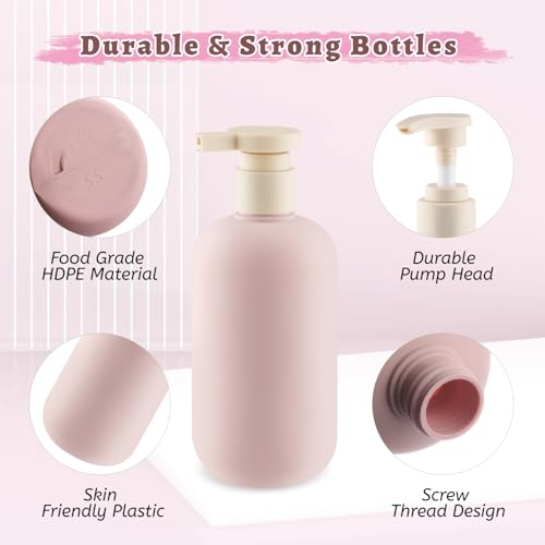 6-Pack 10 oz Refillable Pink Plastic Pump Bottles for Travel and Bathroom