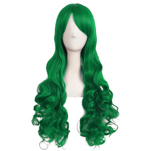 Grass Green Long Curly Clip-On Ponytails Cosplay Wig