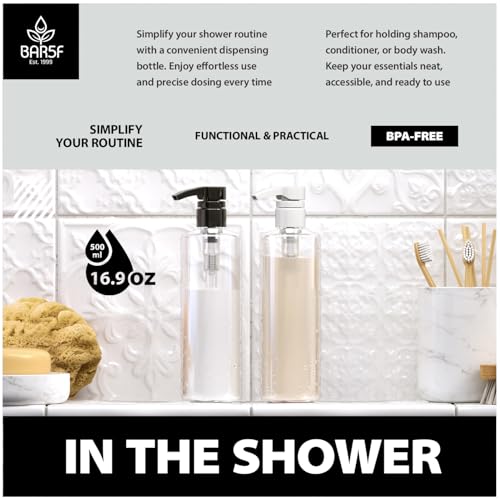 Bar5F 16 oz Plastic Lotion Bottles with Black & White Pumps - Pack of 2