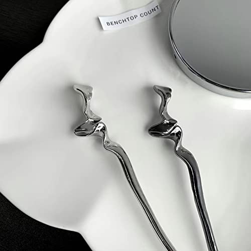 2Pcs Chinese Hair Sticks for Women - Silver & Black Metal Hairpins