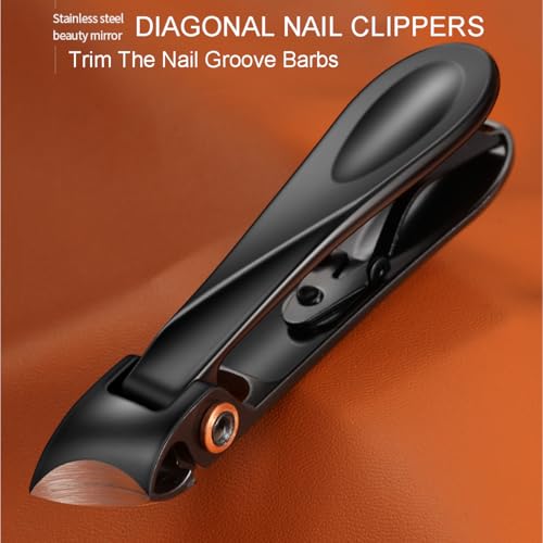 Diagonal Nail Clippers - Large Opening, Stainless Steel, Black Finish