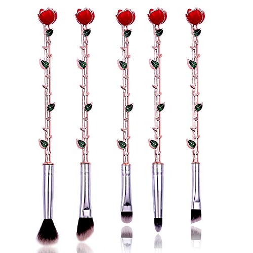 Rongji Jewelry 5PCS Rose Gold Eye Makeup Brush Set - Romantic & Functional