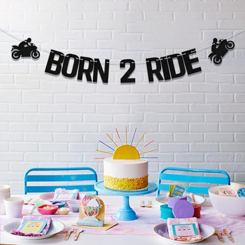Born 2 Ride Birthday Banner - Vehicle Theme Glitter Decor