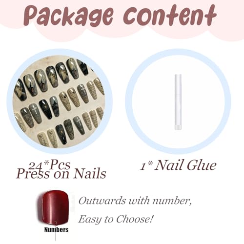 BABALAL Gothic Coffin Fake Nails Long Halloween Glue-On Nails Fna102-02