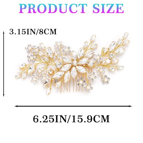 Unsutuo Gold Bridal Hair Comb with Crystal Rhinestones & Pearls - Wedding Hair Accessories for Women & Girls