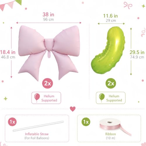 Pink Bow & Pickle Balloons Set - Kind of a Big Dill Party Decor