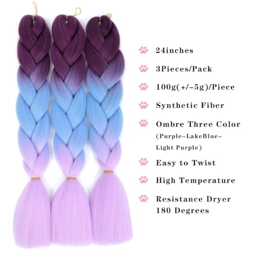 FEEL ME 24-Inch Jumbo Ombre Braiding Hair Extensions, 3-Pack Synthetic Fiber