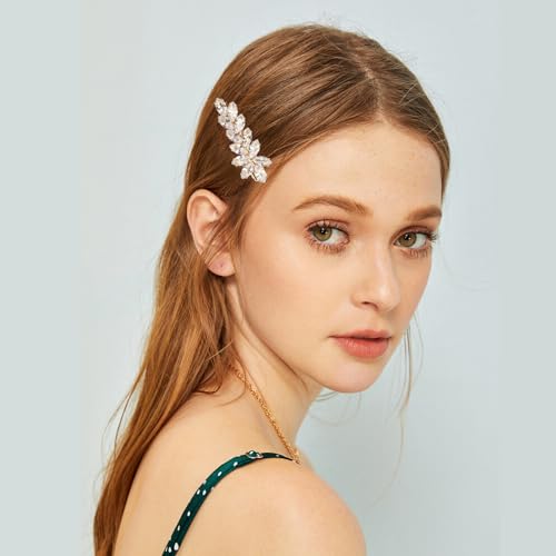 CIZITBE 2 Pcs Rhinestone Crystal Hair Clips for Bridal & Wedding, Gold