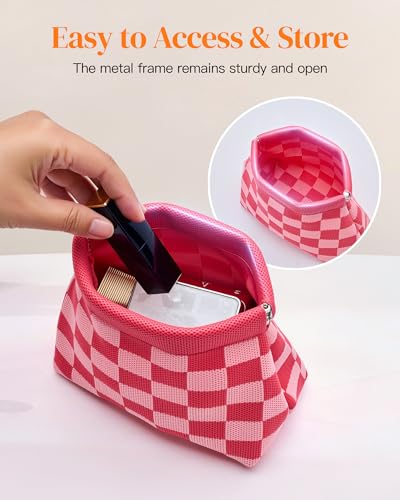 Bohunono Small Makeup Bag (Black-Beige) Travel Pouch, Lipstick Case & Brush Holder