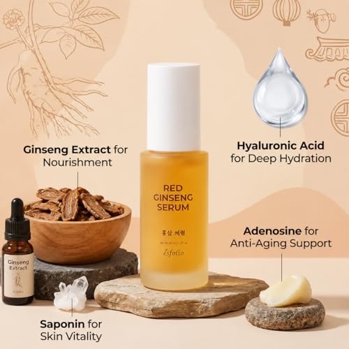 Esfolio Red Ginseng Serum - Lightweight Korean Facial Serum 1.69 Fl Oz