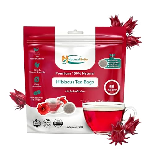 Caffeine-Free Hibiscus Tea Bags (50 Count) - Antioxidant-Rich Herbal Tea