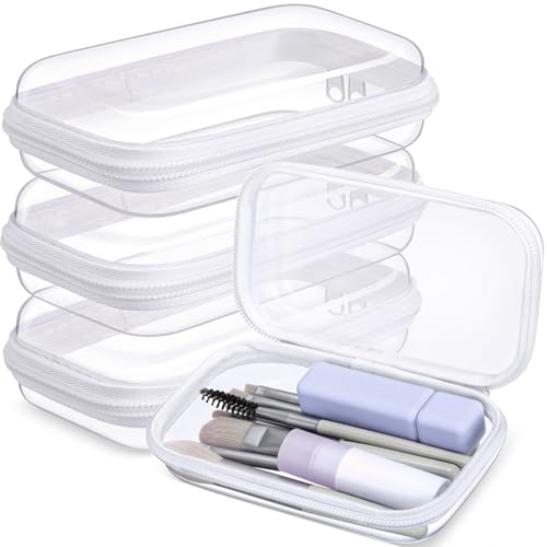 Hoolerry Clear Hard Zipper Case Pouch Set of 3, White, S