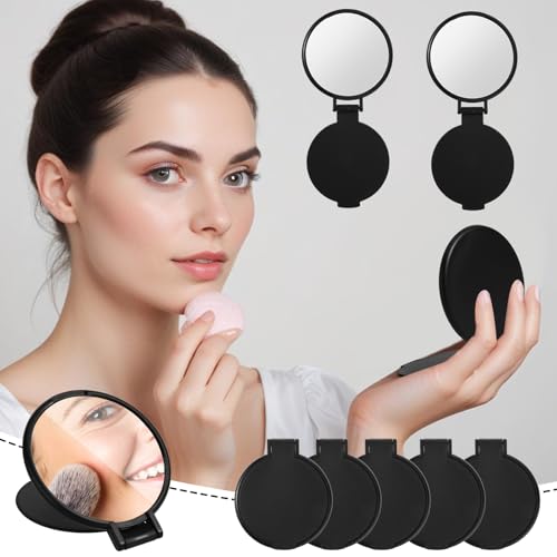 50 Pcs Black Round Compact Folding Pocket Mirror - Portable Mini Makeup Mirrors