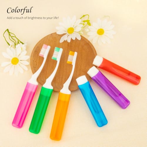 iRFKCIOW 5 Pack Mini Folding Travel Toothbrush Set with Cases - Soft Bristles, Portable & Individually Wrapped, Red, Purple, Green, Orange, Pink