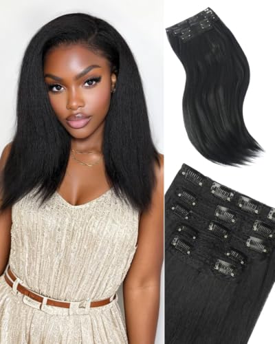 Sidaila 5PCS 16 Inch Yaki Straight Clip-In Hair Extensions Natural Black 1B
