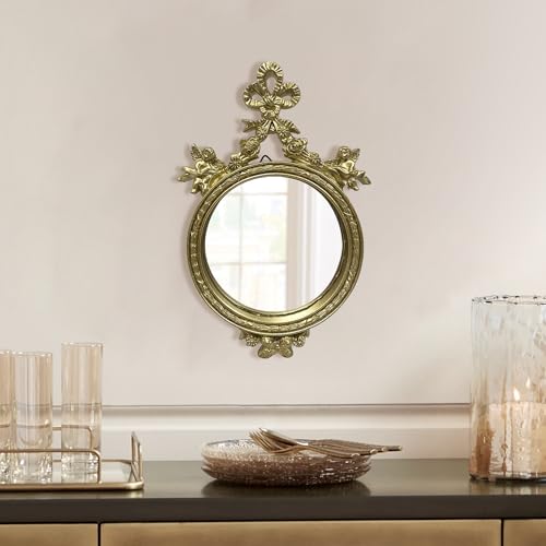 Vintage Gold Makeup Desk Mirror with Ornate Bow Design