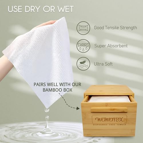 WOWOTEX Biodegradable Disposable Face Towels - Extra Thick Soft Dry Wipes