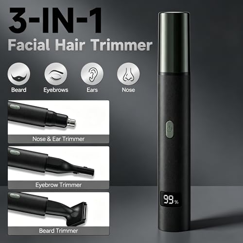 RUIM Black 3-in-1 Waterproof Men’s Nose & Ear Trimmer with Eyebrow Attachments