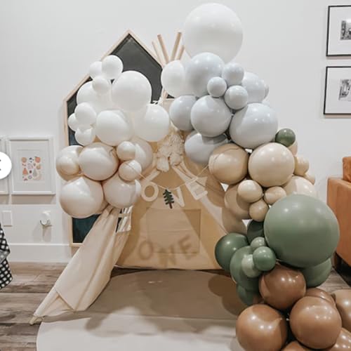 60PCS Dinosaur Safari Balloons Set - Sage Green & Brown Party Decor