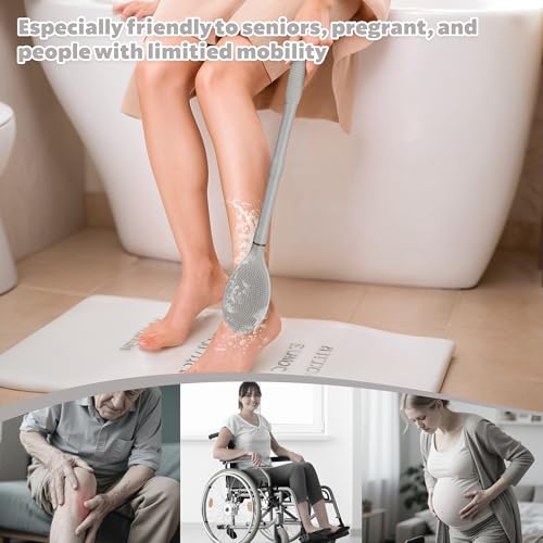GEENOA Adjustable Back Scrubber Gray-Long Handle Anti-Slip Shower Brush