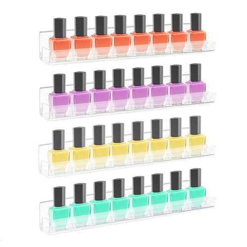 ROYALITA 4-Pack Acrylic Wall Mounted Nail Polish Organizer Clear Storage Shelf