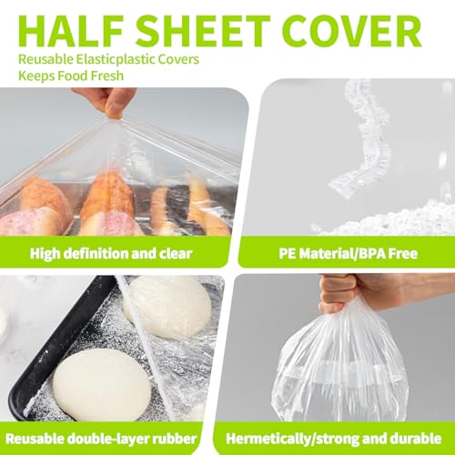 50 Pack Reusable Elastic Baking Sheet Covers - 13x18 Inch Food Storage