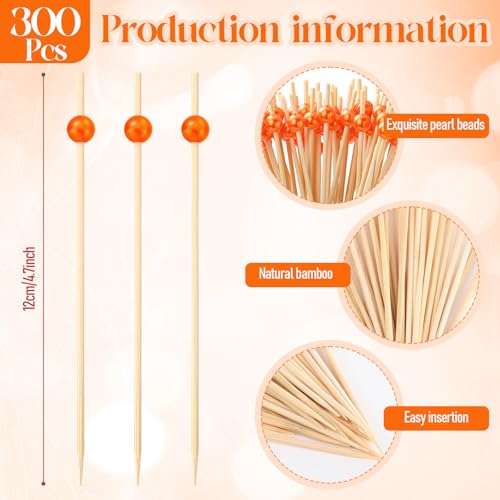 Reallnaive 300 Pcs Pearl Cocktail Picks - 4.7 Inch Bamboo Skewers