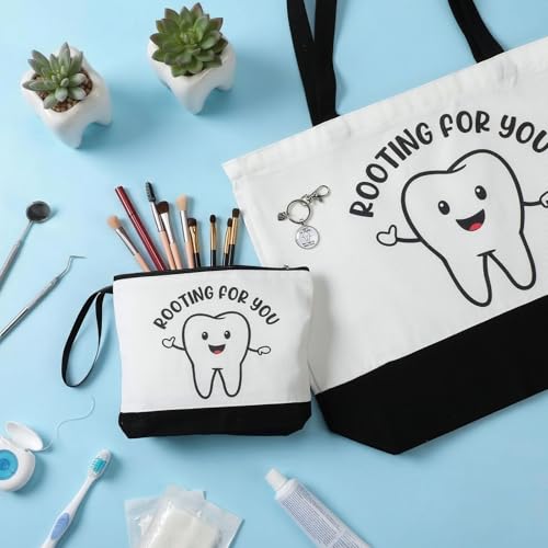 Dentist Appreciation Gift Set - 3 Pcs Tote Bag, Cosmetic Bag & Keychain