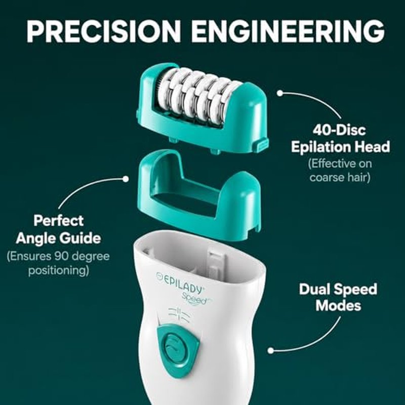 Epilady Speed Corded Epilator for Women ? Dual-Speed 40-Disc Root Hair Removal Device for Legs, Underarms and Bikini Area Compact Waterproof Anti-Pinch Design for Smooth Long-Lasting Results