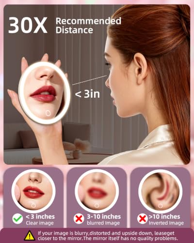White 30X Magnifying Makeup Mirror with Light - 5 Inch Handheld