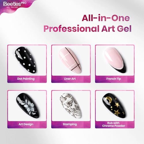 Beetles Black & White Nail Art Gel Paint with Precision Brush