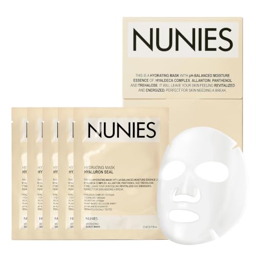 NUNIES Hyaluronic Hydrating Sheet Mask for Dry & Sensitive Skin - 5 Pack